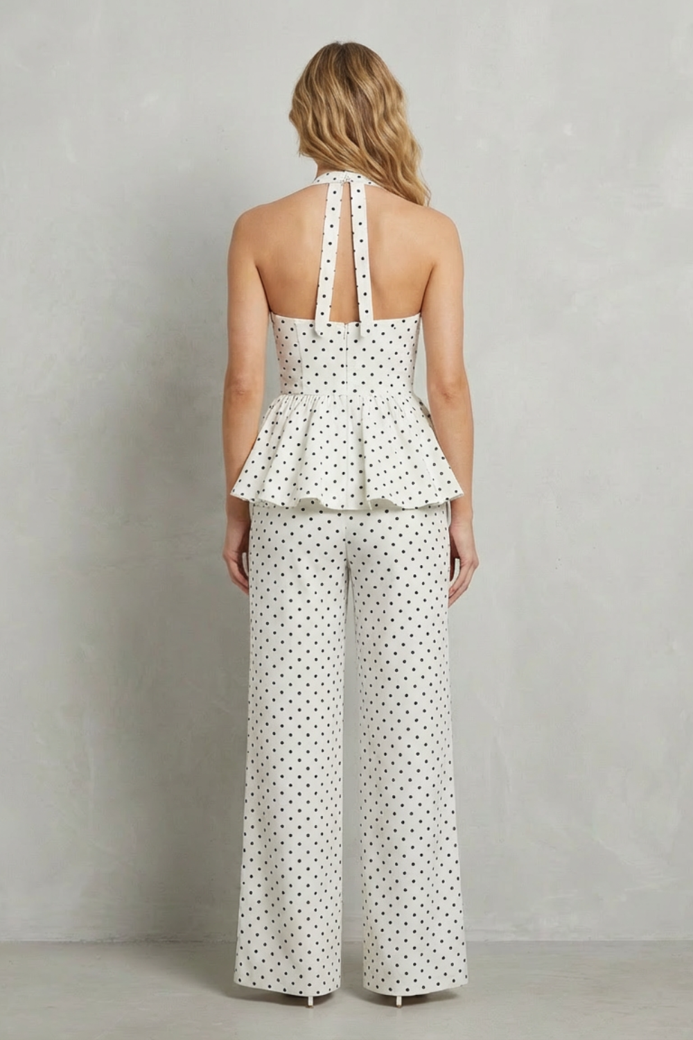 Dolcetta – Polka dot peplum – Halter jumpsuit-10510279082327-ZARA MAE LONDON