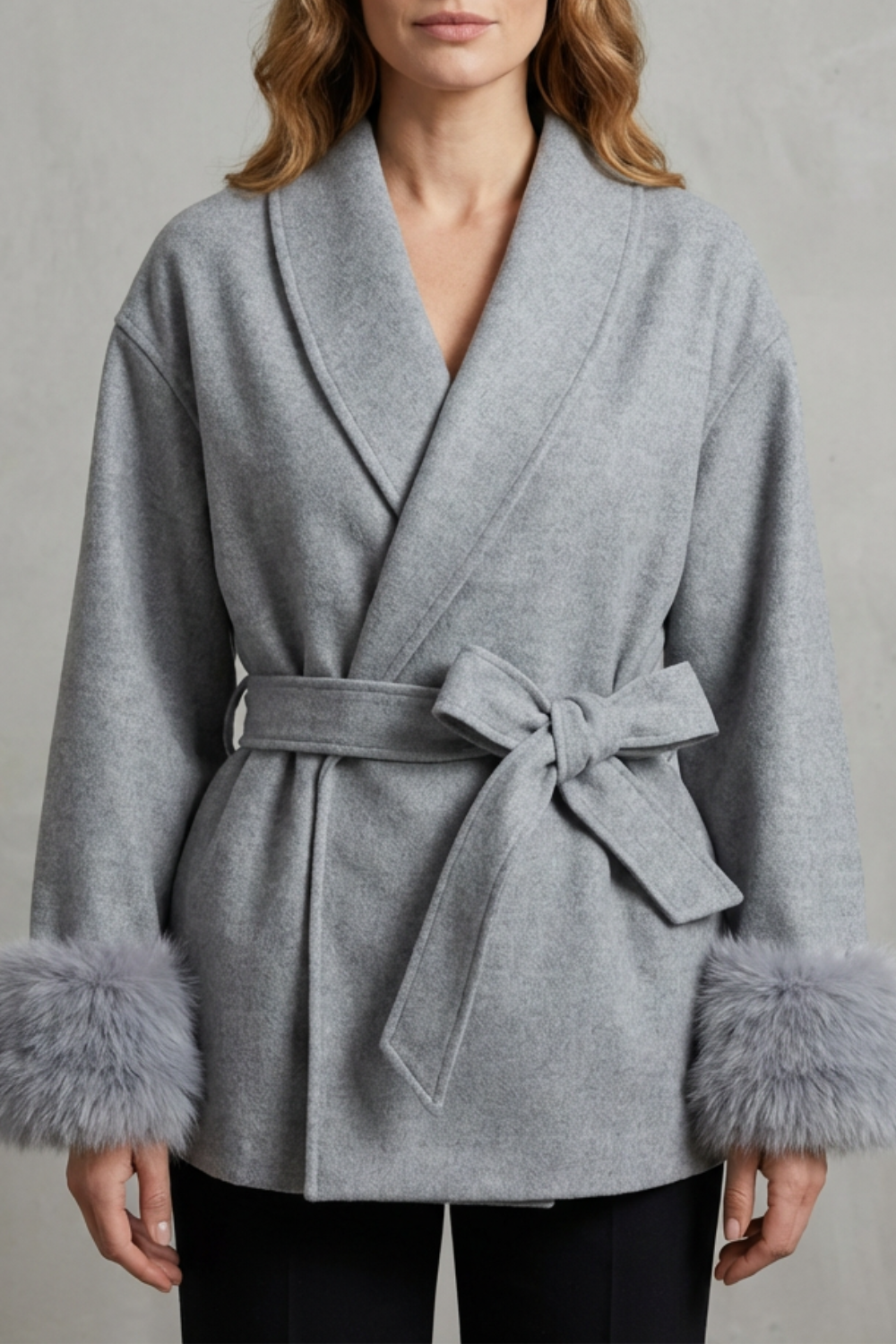 Elodie – Luxe Woolen Coat with Faux Fur Cuffs & Belted Wrap Design-10508127469911-ZARA MAE LONDON