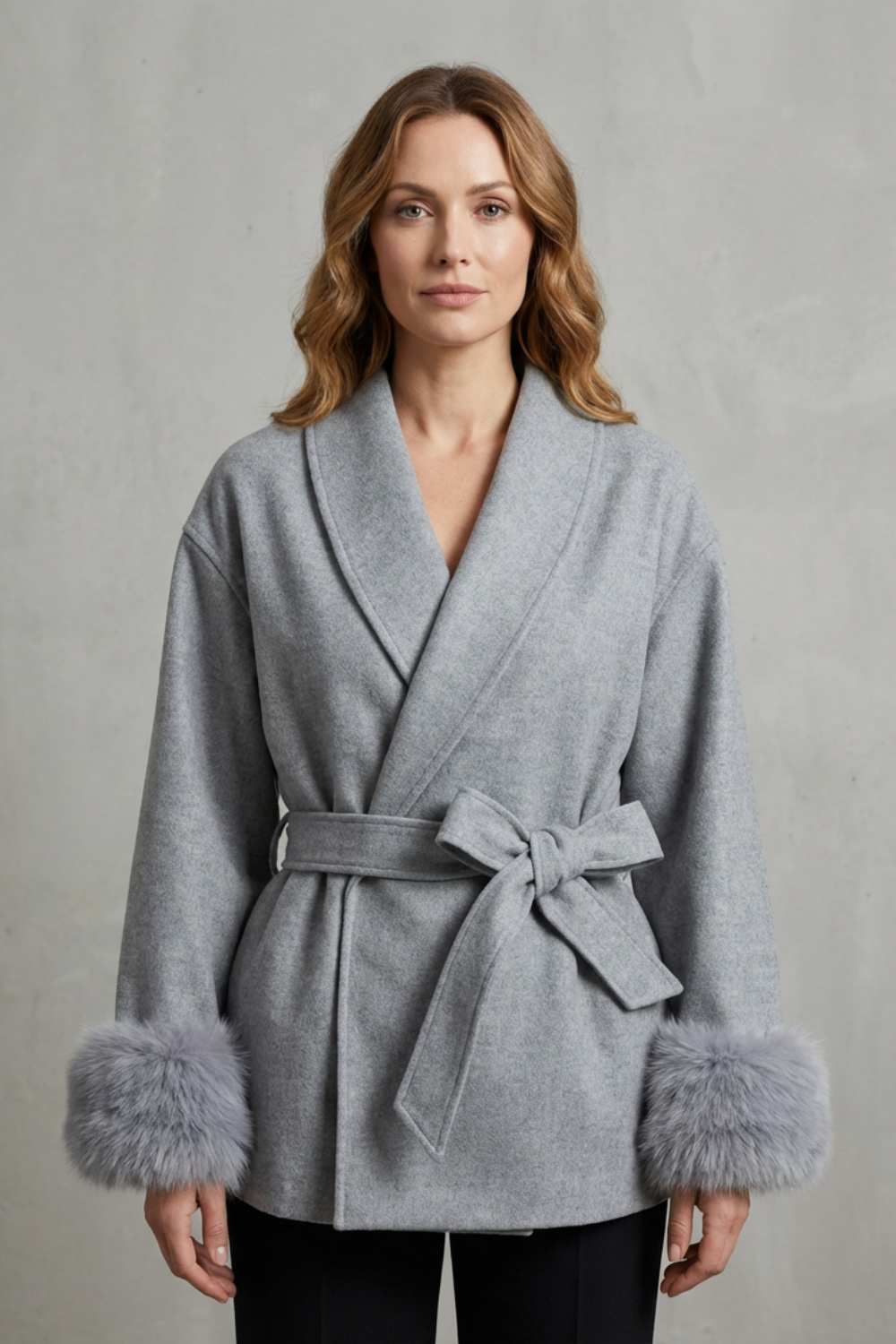 Elodie – Luxe Woolen Coat with Faux Fur Cuffs & Belted Wrap Design-10508127469911-ZARA MAE LONDON