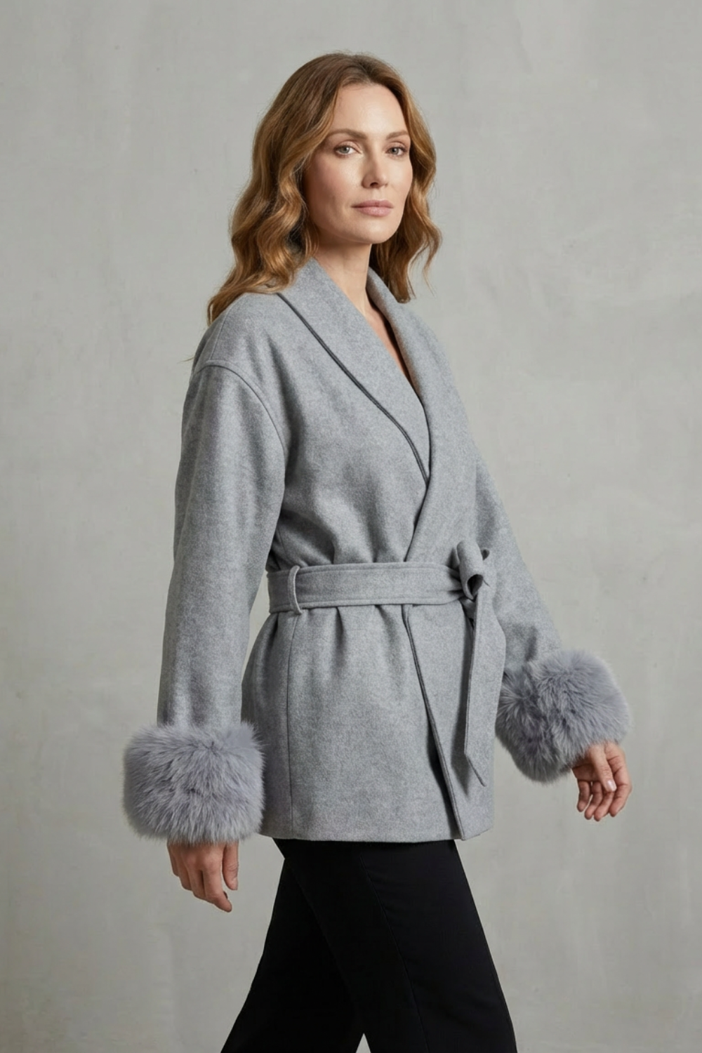 Elodie – Luxe Woolen Coat with Faux Fur Cuffs & Belted Wrap Design-10508127469911-ZARA MAE LONDON