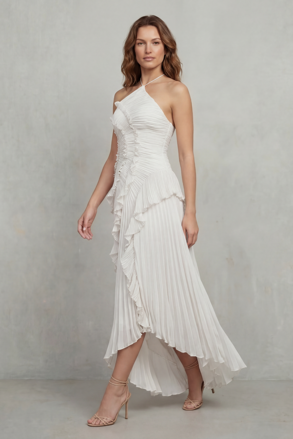 Lavirea – Sculpted pleats – One-shoulder midi dress-10488081252695-ZARA MAE LONDON