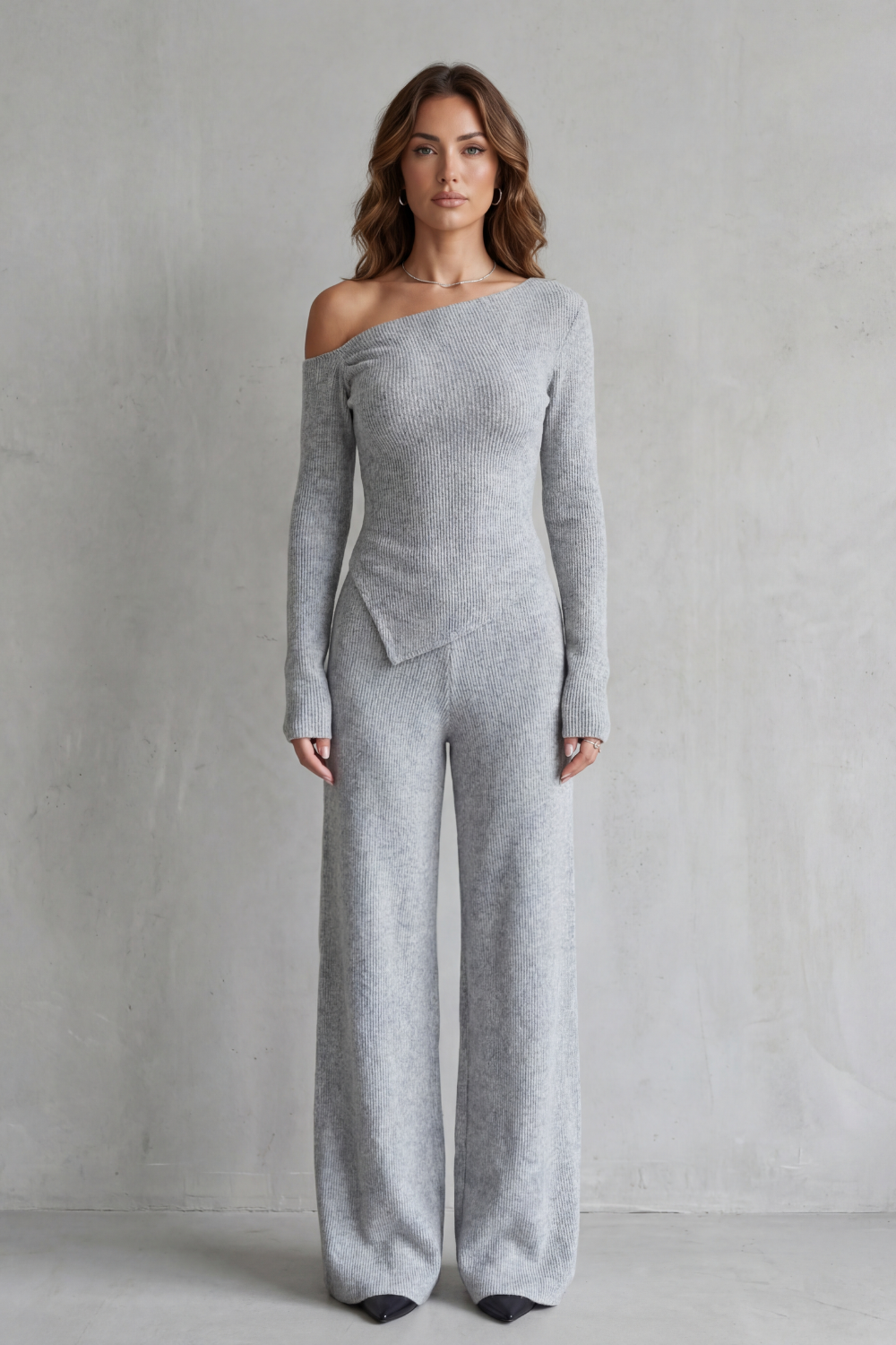 Lunavie – Asymmetric neckline – Knit lounge set-10494038344023-ZARA MAE LONDON