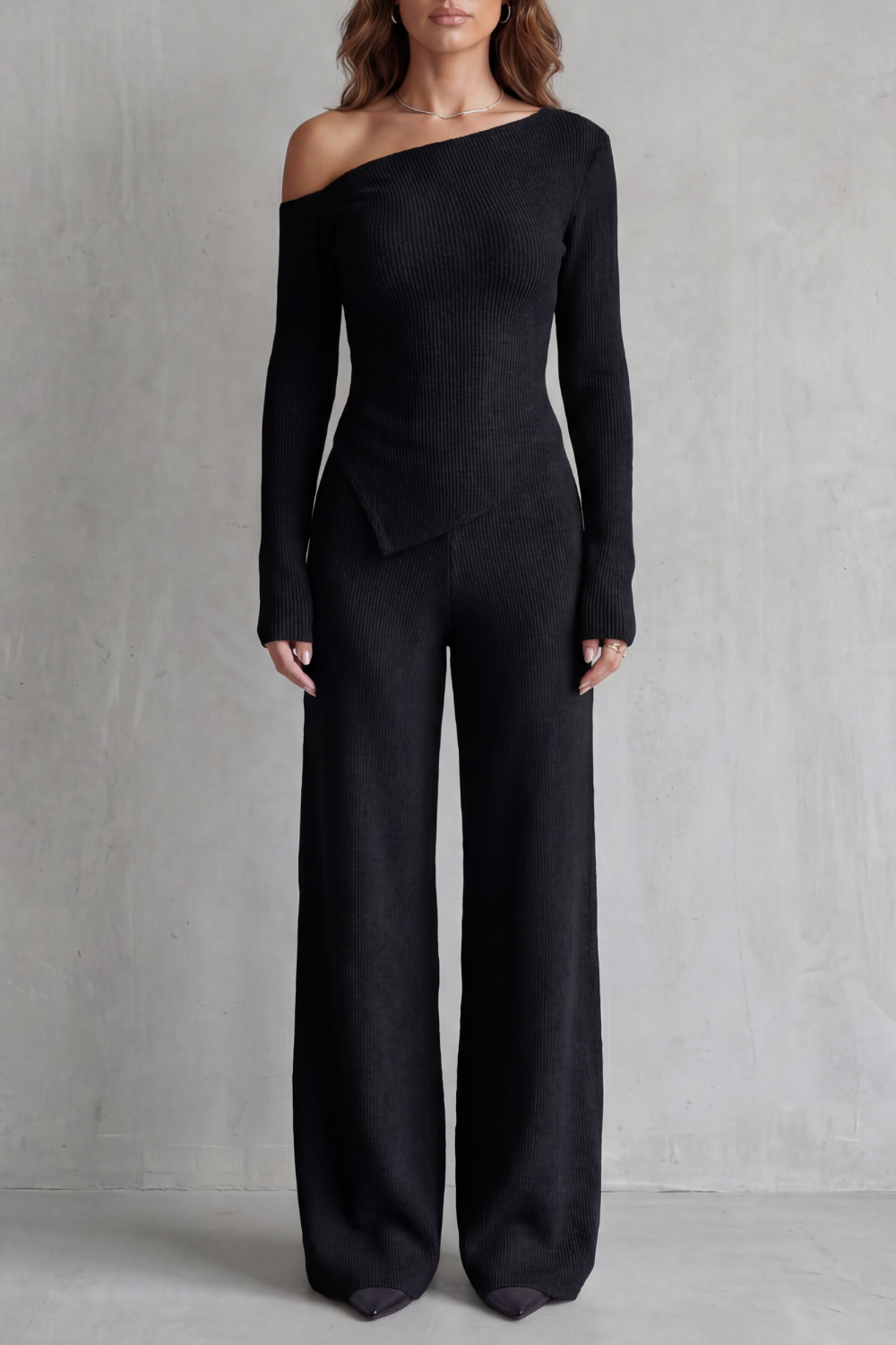 Lunavie – Asymmetric neckline – Knit lounge set-10494038344023-ZARA MAE LONDON