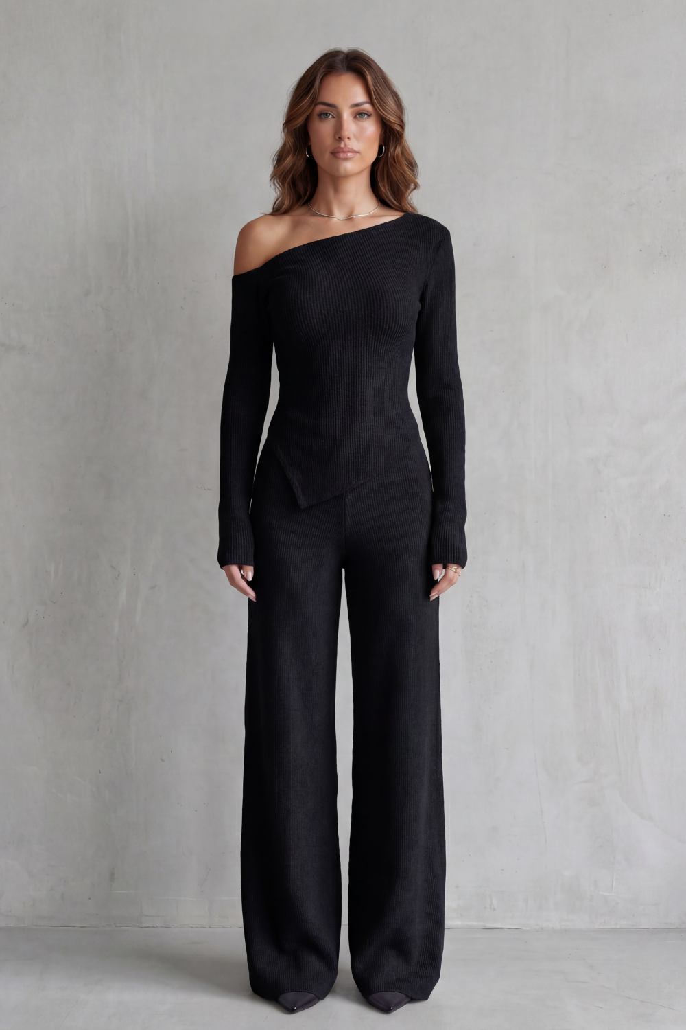 Lunavie – Asymmetric neckline – Knit lounge set-10494038344023-ZARA MAE LONDON