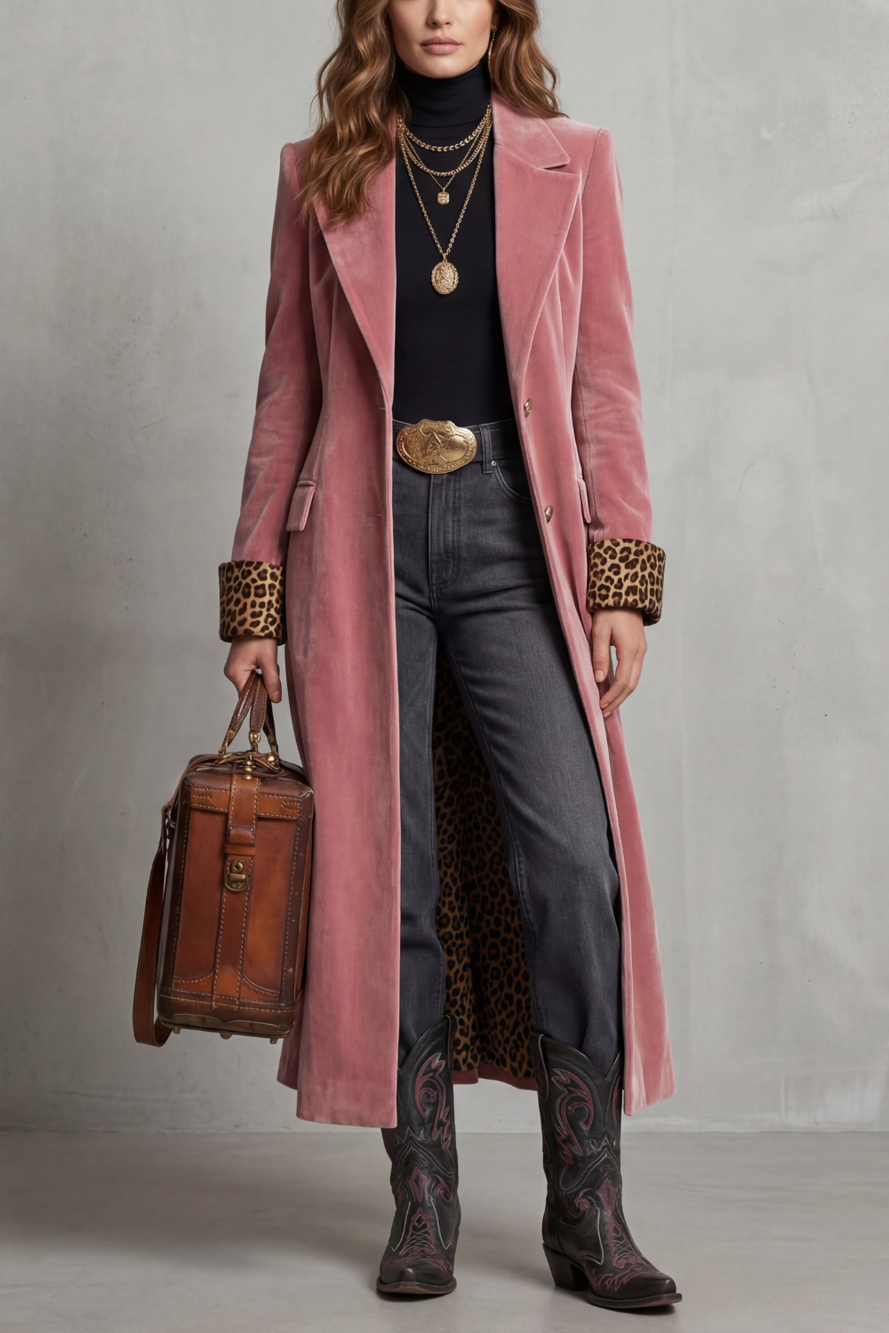 Lusavine – Leopard-lined velvet elegance – Long coat-10483590594903-ZARA MAE LONDON