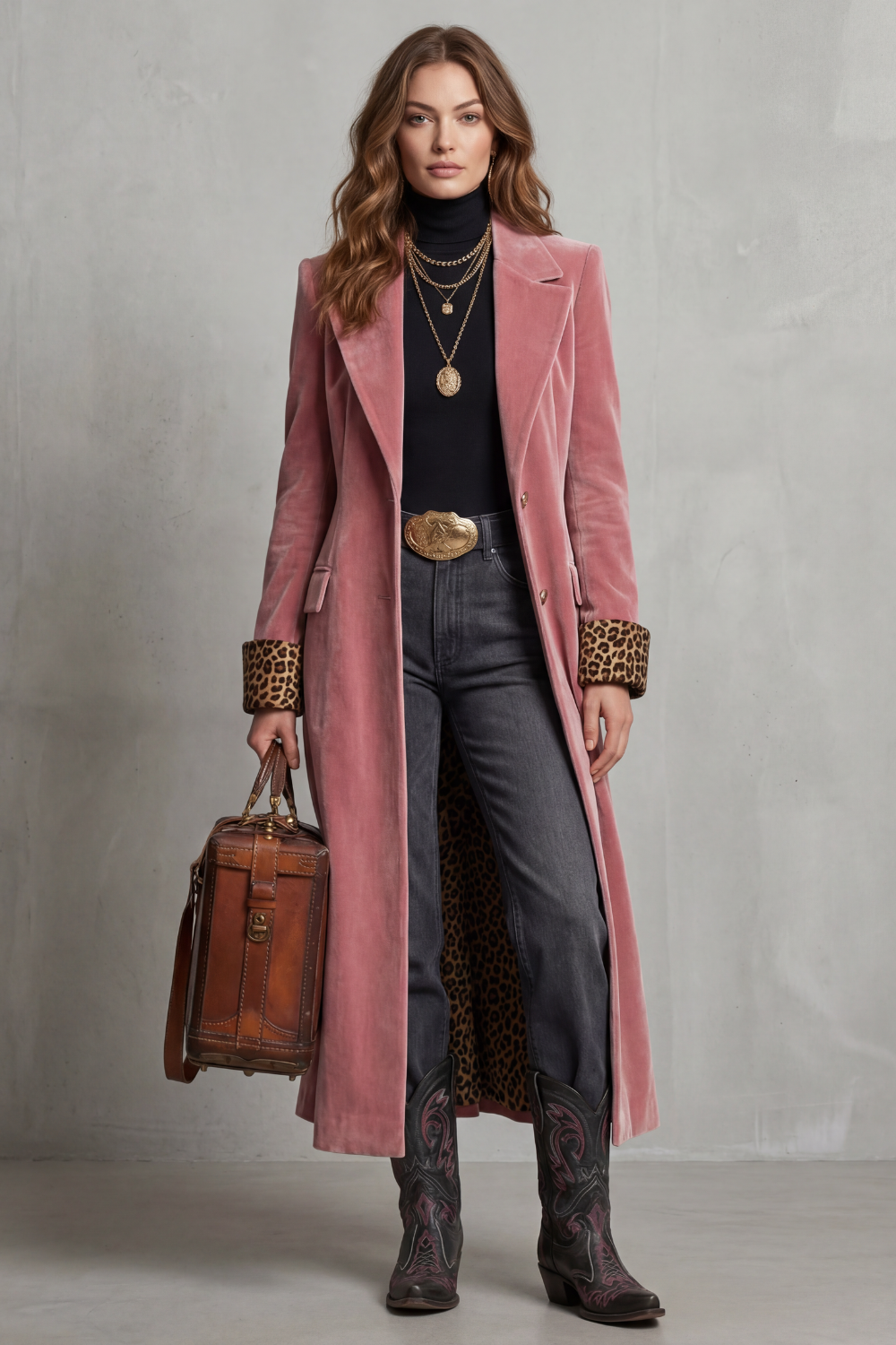 Lusavine – Leopard-lined velvet elegance – Long coat-10483590594903-ZARA MAE LONDON