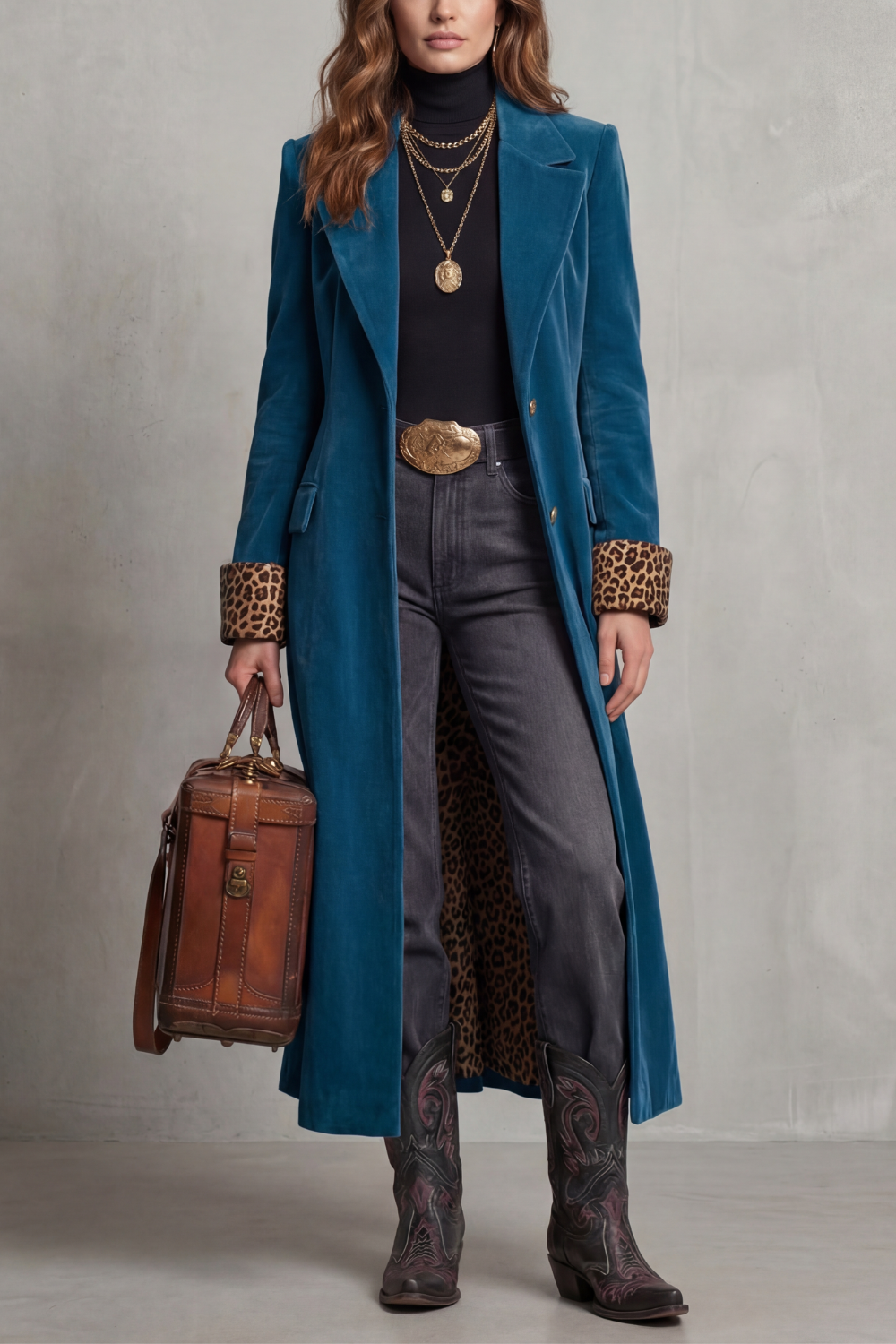 Lusavine – Leopard-lined velvet elegance – Long coat-10483590594903-ZARA MAE LONDON