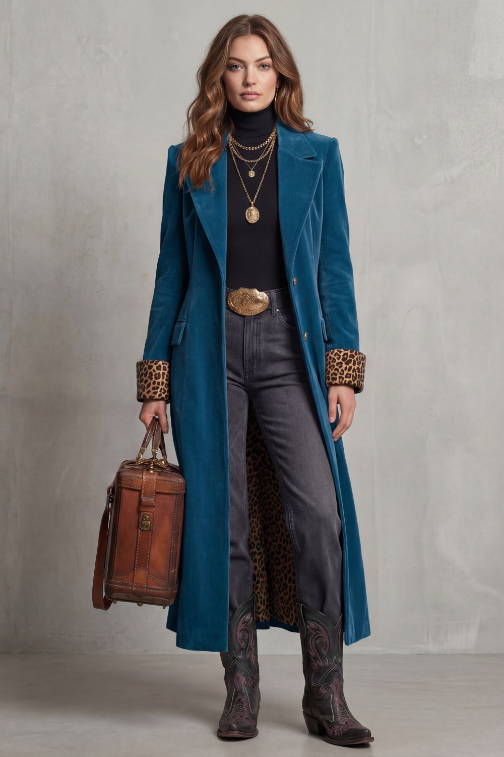 Lusavine – Leopard-lined velvet elegance – Long coat-10483590594903-ZARA MAE LONDON