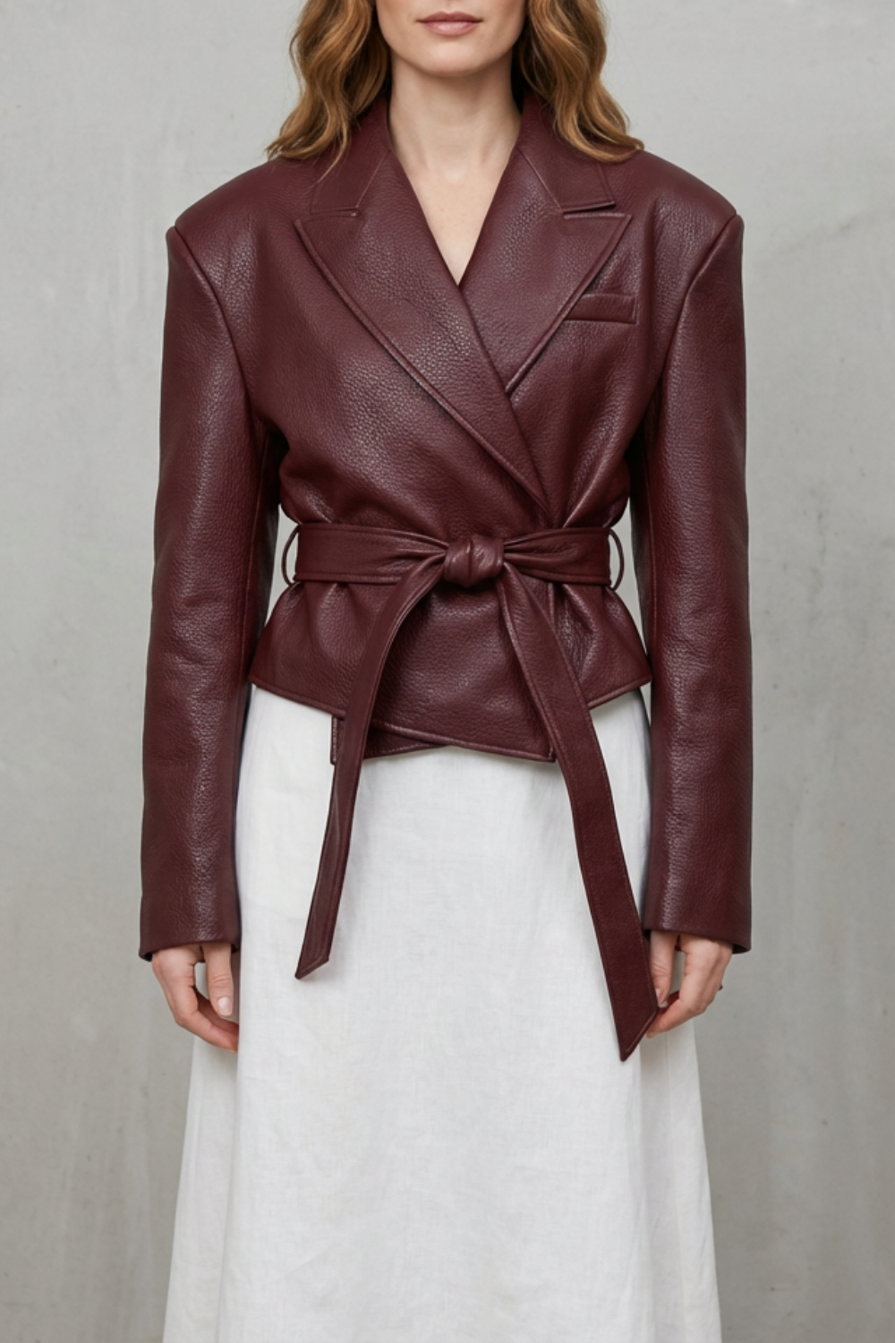 Mirella – Faux Leather Belted Blazer – Sculpted Modern Jacket-10494046568791-ZARA MAE LONDON