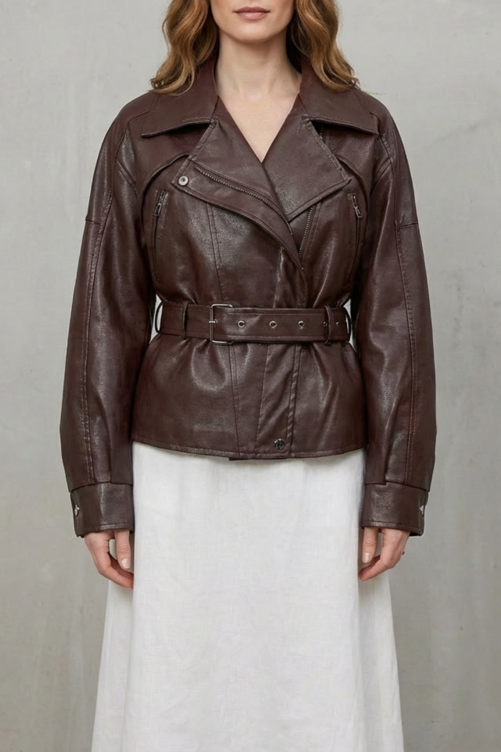 Mirella – Faux Leather Belted Blazer – Sculpted Modern Jacket-10494046568791-ZARA MAE LONDON