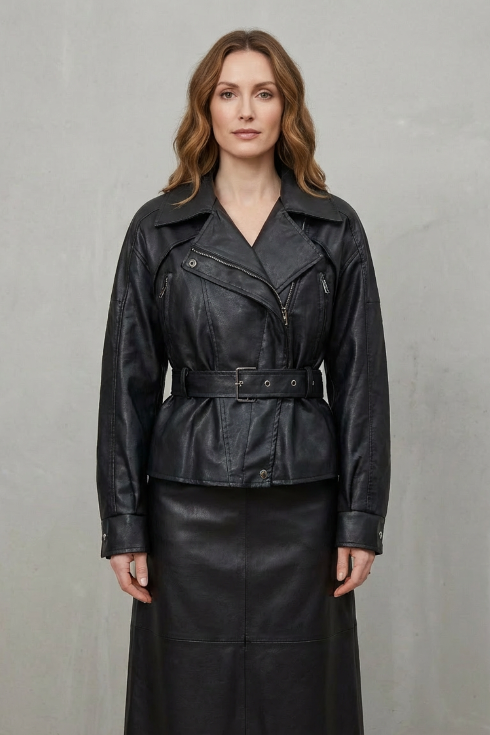 Mirella – Faux Leather Belted Blazer – Sculpted Modern Jacket-10494046568791-ZARA MAE LONDON
