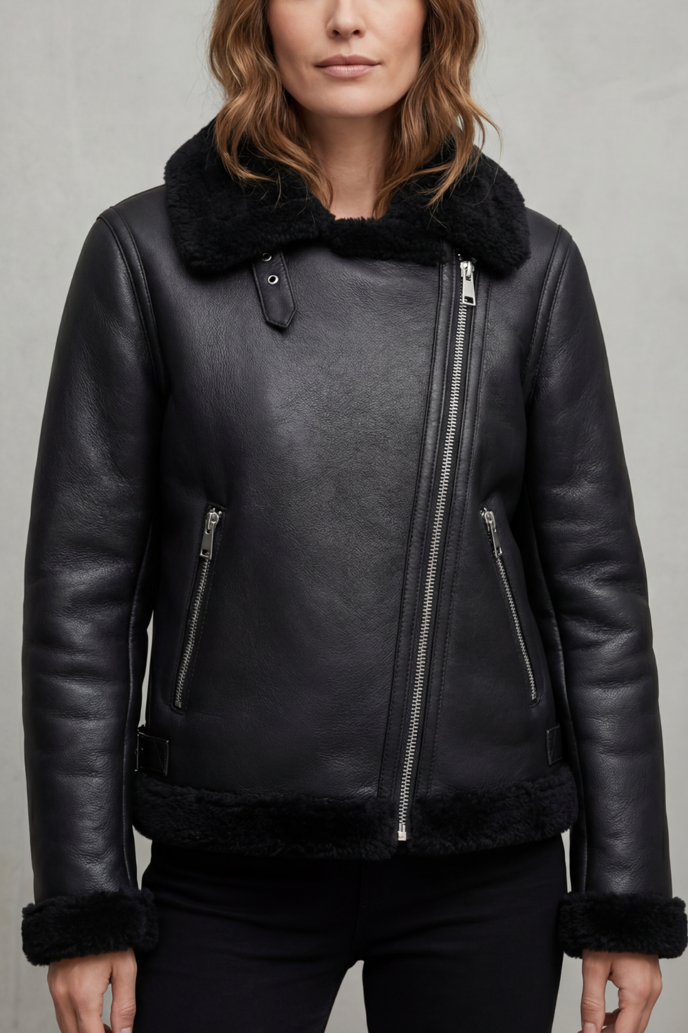 Noirellé – Asymmetric zip – Shearling biker jacket-10482498142551-ZARA MAE LONDON