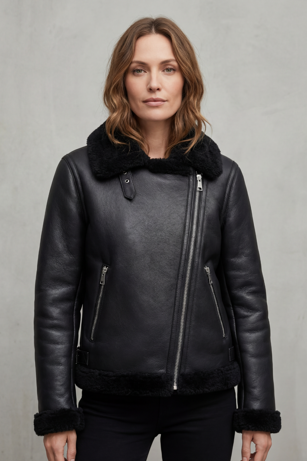 Noirellé – Asymmetric zip – Shearling biker jacket-10482498142551-ZARA MAE LONDON