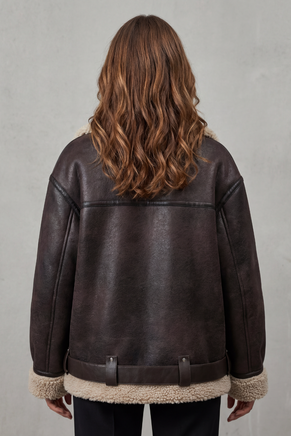 Rouxvelle – Belted shearling trim – Aviator coat-10482624364887-ZARA MAE LONDON