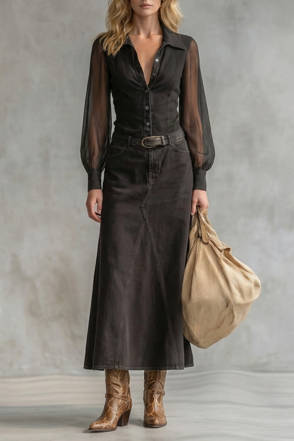 Savannah – Sheer Sleeve Denim Shirt Dress – Western-Chic Statement-10494058201431-ZARA MAE LONDON