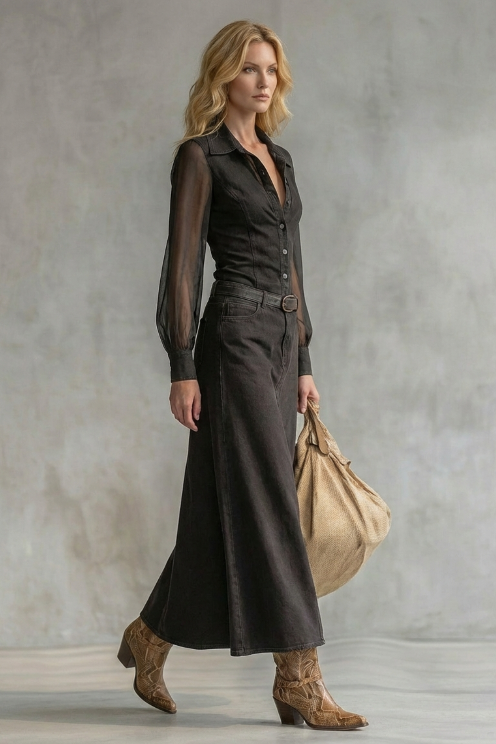 Savannah – Sheer Sleeve Denim Shirt Dress – Western-Chic Statement-10494058201431-ZARA MAE LONDON