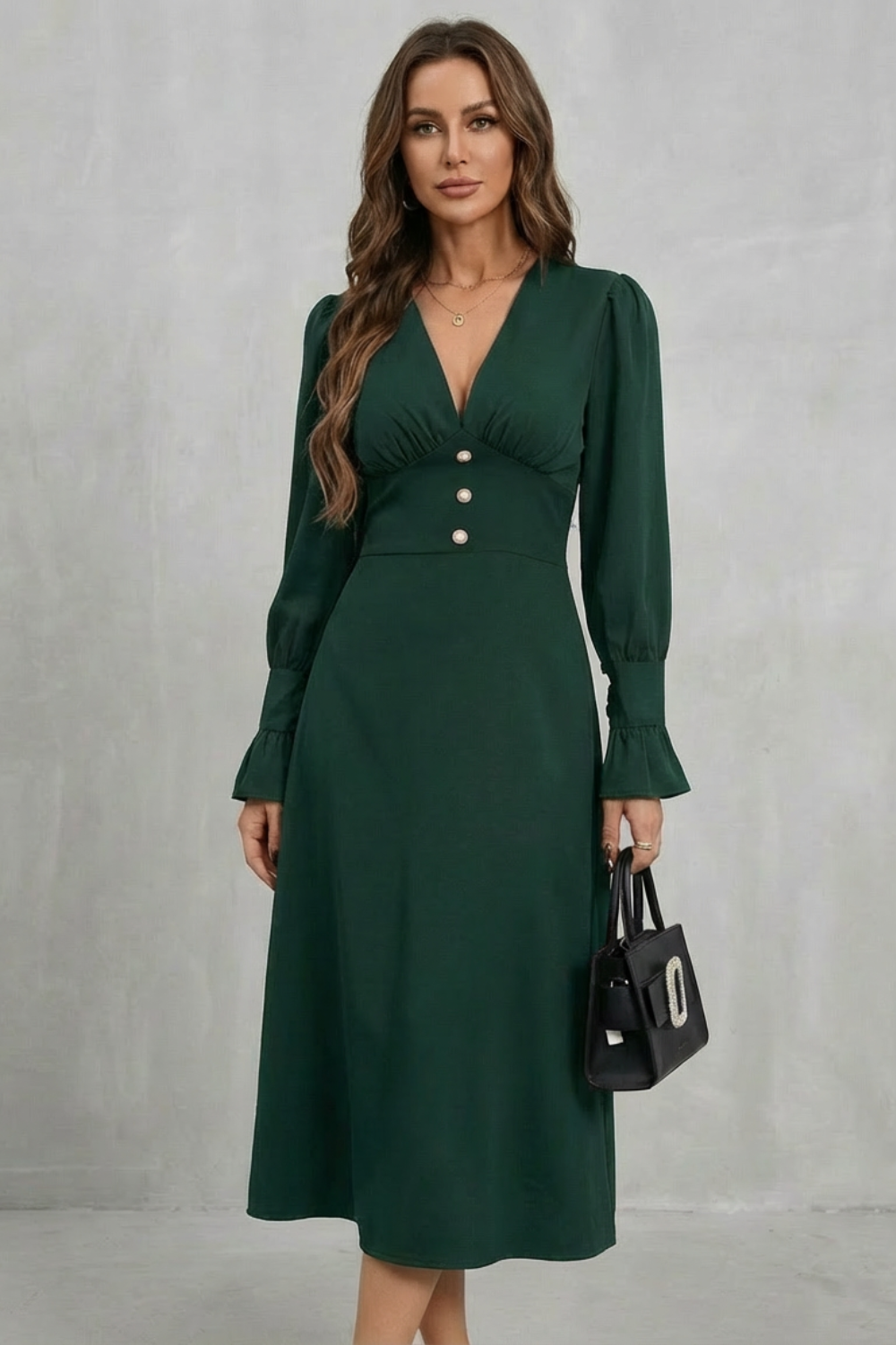 Serafina – Pearl button detail – Midi shirt dress-10510188282199-ZARA MAE LONDON