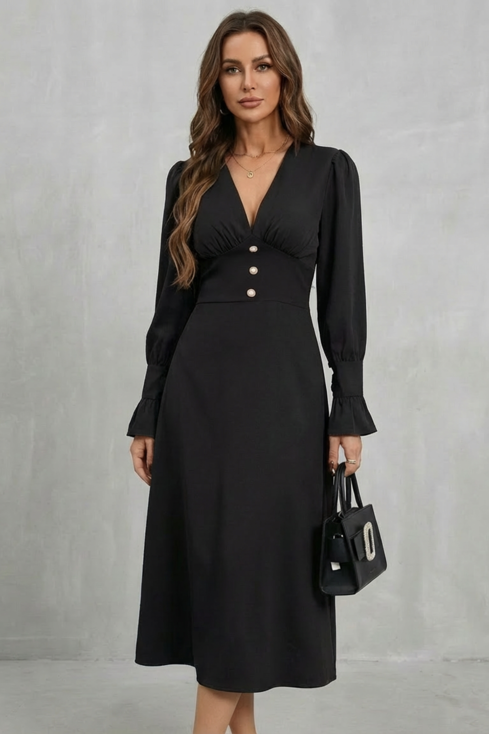 Serafina – Pearl button detail – Midi shirt dress-10510188282199-ZARA MAE LONDON