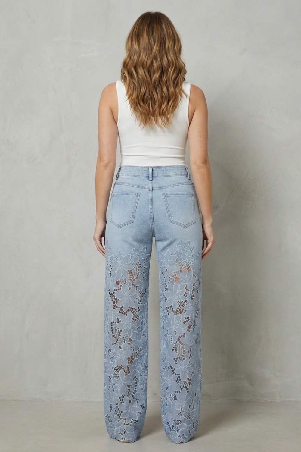Solérine – Floral lace overlay – Wide-leg denim jeans-10507968676183-ZARA MAE LONDON