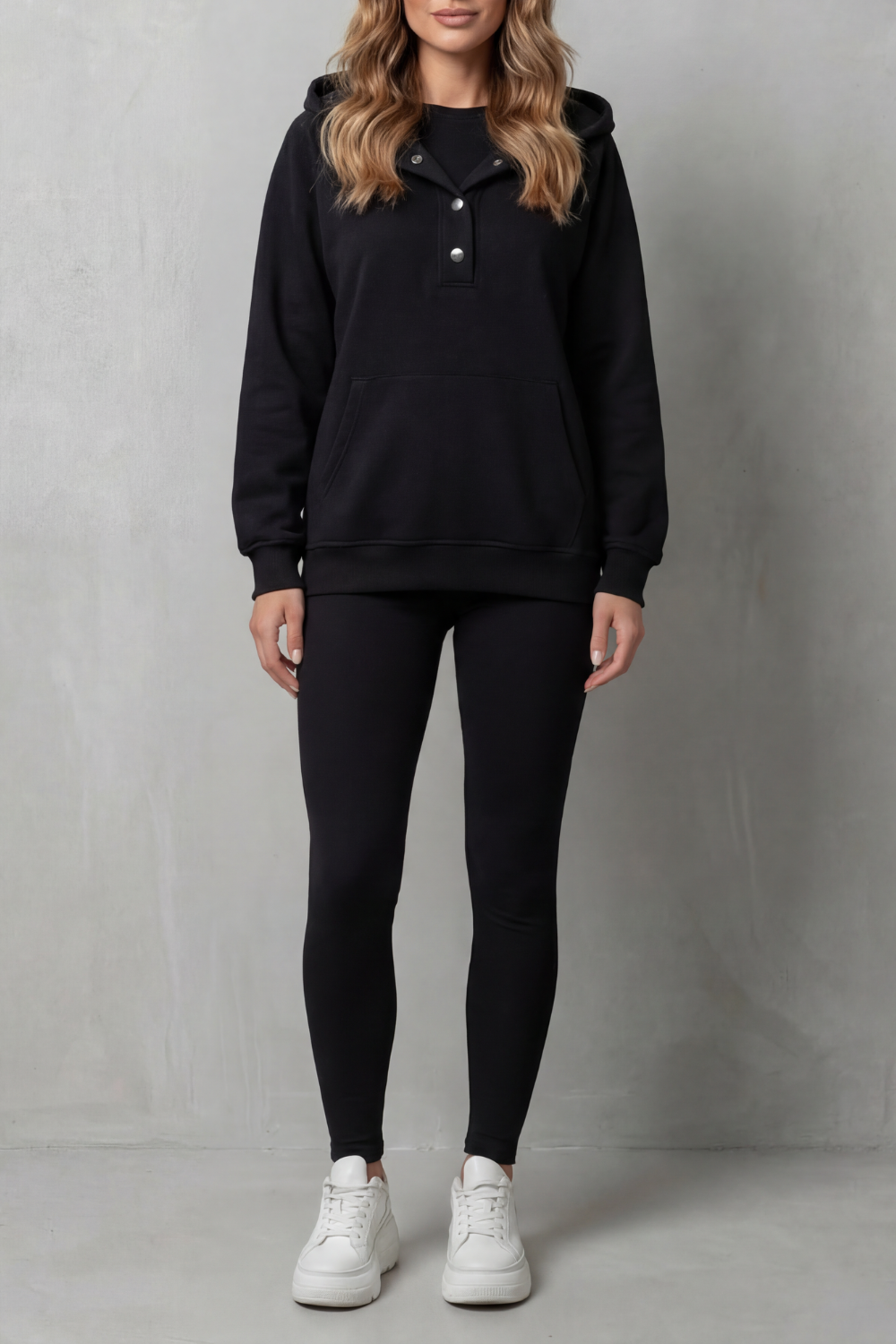 Thalina – Button detail hoodie – Cozy Relaxed Set-10490774618455-ZARA MAE LONDON