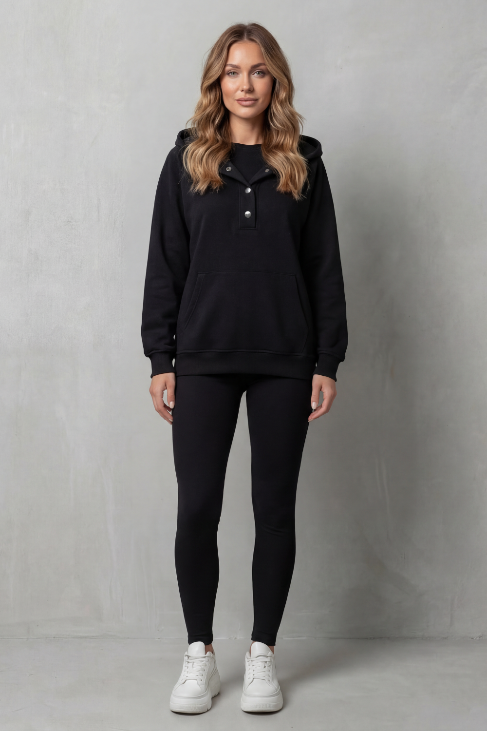 Thalina – Button detail hoodie – Cozy Relaxed Set-10490774618455-ZARA MAE LONDON