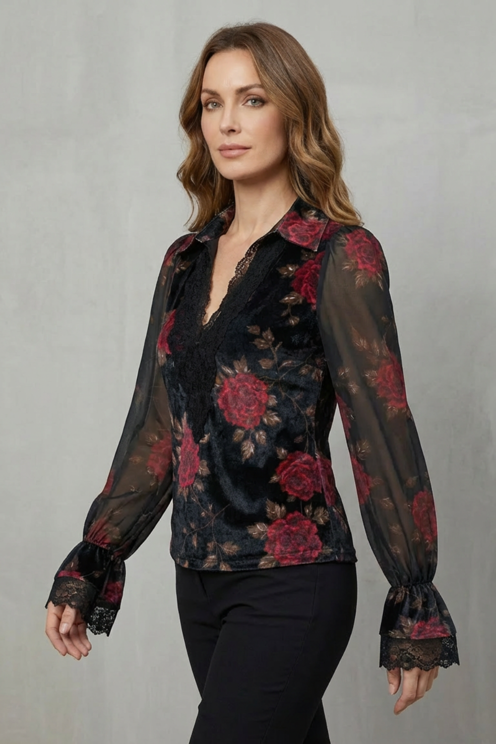 Théonie – Lace Cuff Velvet Blazer – Tailored Romantic Jacket-10497651835223-ZARA MAE LONDON