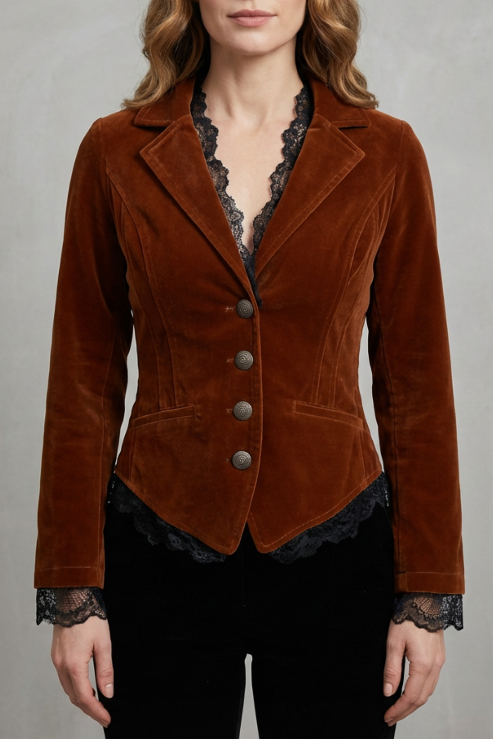 Valdrienne – Tailored lace accent – Velvet blazer-10497650229591-ZARA MAE LONDON