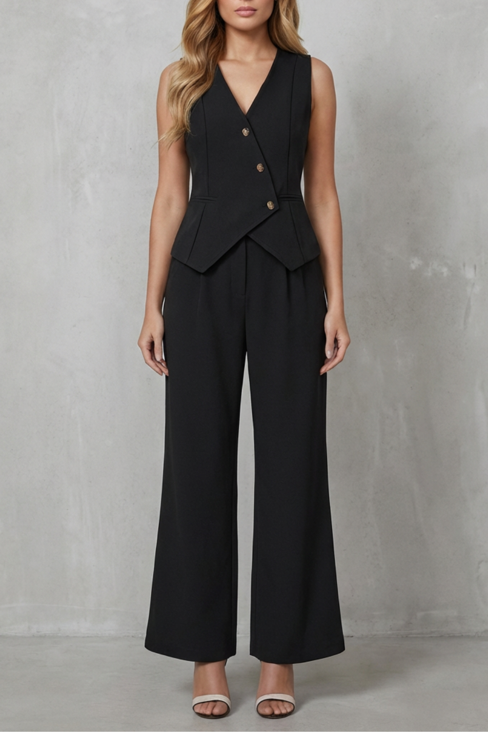 Vionna – Sleeveless Buttoned Suit Set – Chic Commuter Style-10510587691351-ZARA MAE LONDON