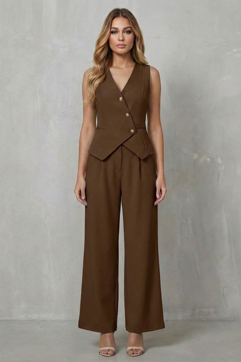 Vionna – Sleeveless Buttoned Suit Set – Chic Commuter Style-10510587691351-ZARA MAE LONDON