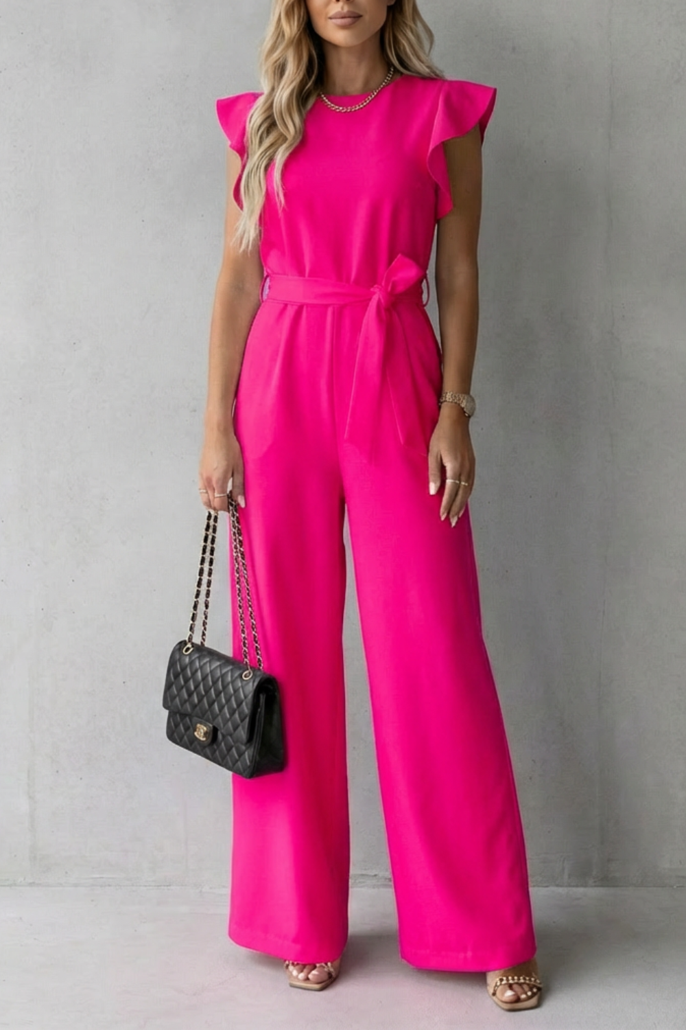 Virelle – Ruffle sleeve belted – Wide-leg jumpsuit-10510350418263-ZARA MAE LONDON