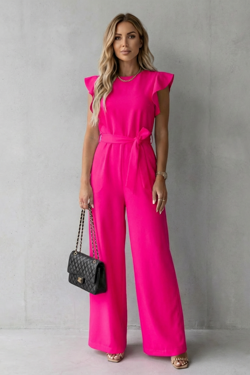 Virelle – Ruffle sleeve belted – Wide-leg jumpsuit-10510350418263-ZARA MAE LONDON