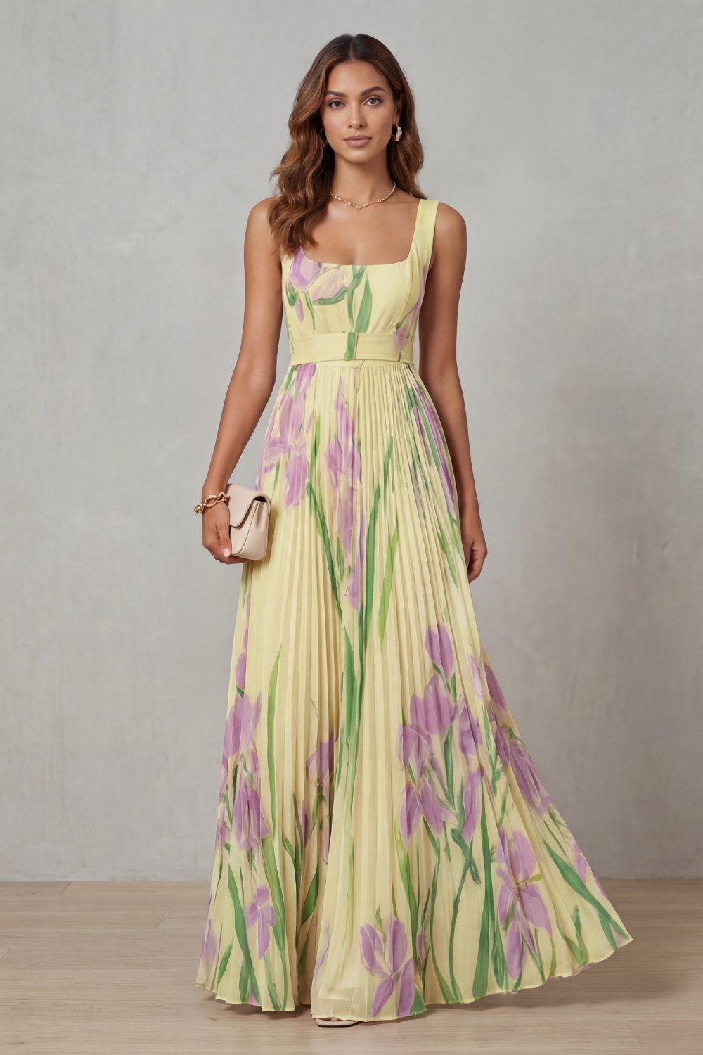 Vivienna – Watercolour floral – Pleated maxi dress-10490755514711-ZARA MAE LONDON