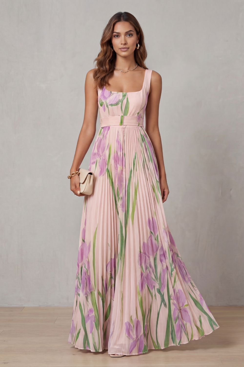 Vivienna – Watercolour floral – Pleated maxi dress-10490755514711-ZARA MAE LONDON