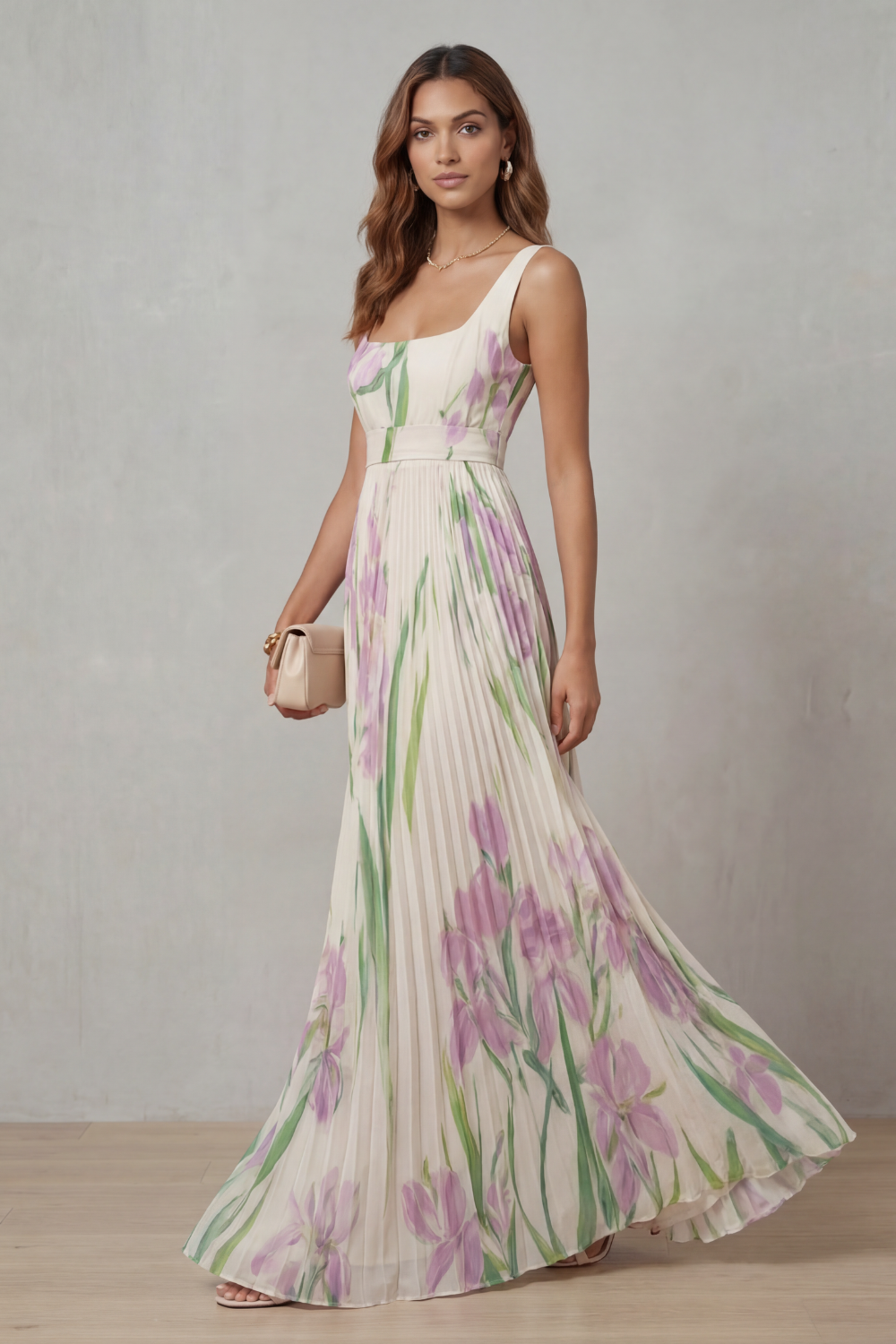 Vivienna – Watercolour floral – Pleated maxi dress-10490755514711-ZARA MAE LONDON
