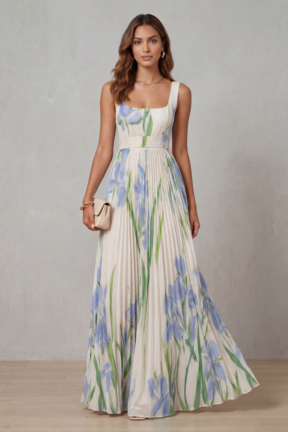 Vivienna – Watercolour floral – Pleated maxi dress-10490755514711-ZARA MAE LONDON