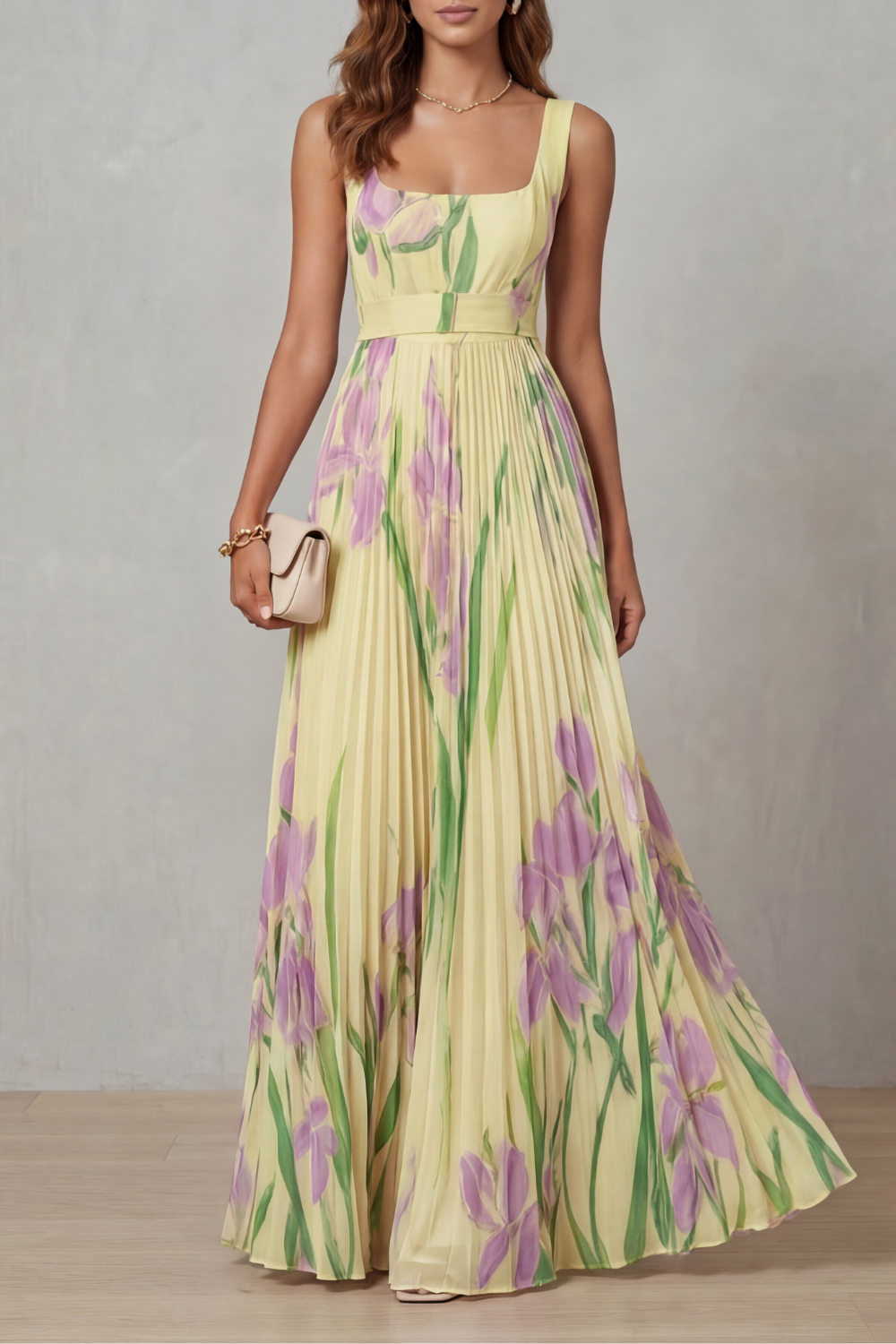 Vivienna – Watercolour floral – Pleated maxi dress-10490755514711-ZARA MAE LONDON