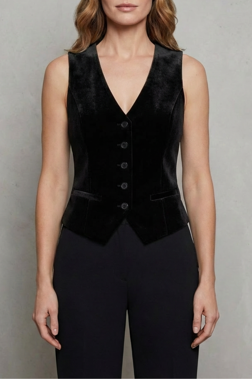 Viviette – Velvet Waistcoat Vest – Vintage-Inspired Buttoned Sleeveless Top-10497655505239-ZARA MAE LONDON